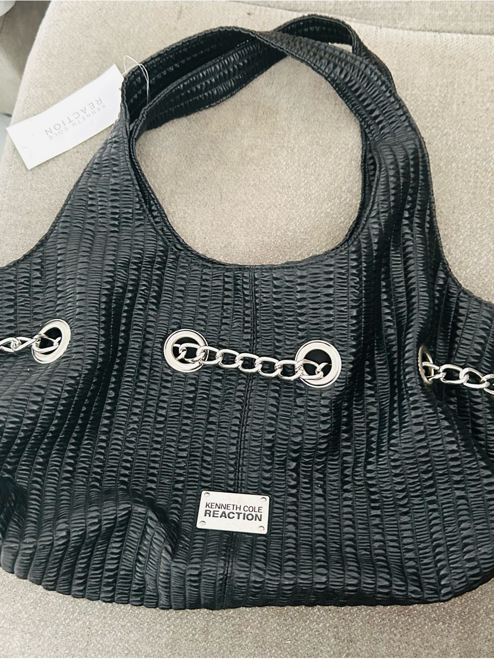 Kenneth Cole Reaction Shopper Electric Puff Textured Bag w/Silver Chain NWT